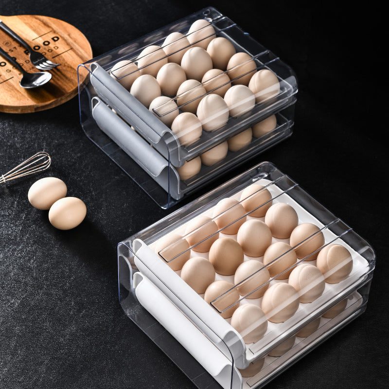 32-grid Egg Storage Box Double-layer Finishing Egg Box Drawer Fresh-keeping Box Kitchen Refrigerator Put Egg Box Egg Tray