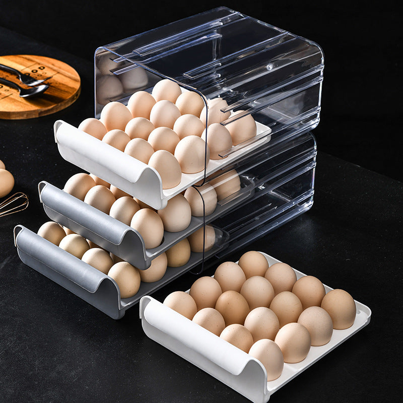 32-grid Egg Storage Box Double-layer Finishing Egg Box Drawer Fresh-keeping Box Kitchen Refrigerator Put Egg Box Egg Tray