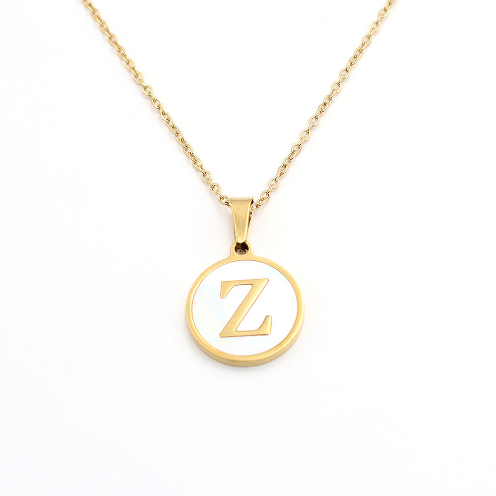 26 English Letter Pendant Jewelry Round Shell Letter Necklace Women&#039;s All-match High-end Color-resistant