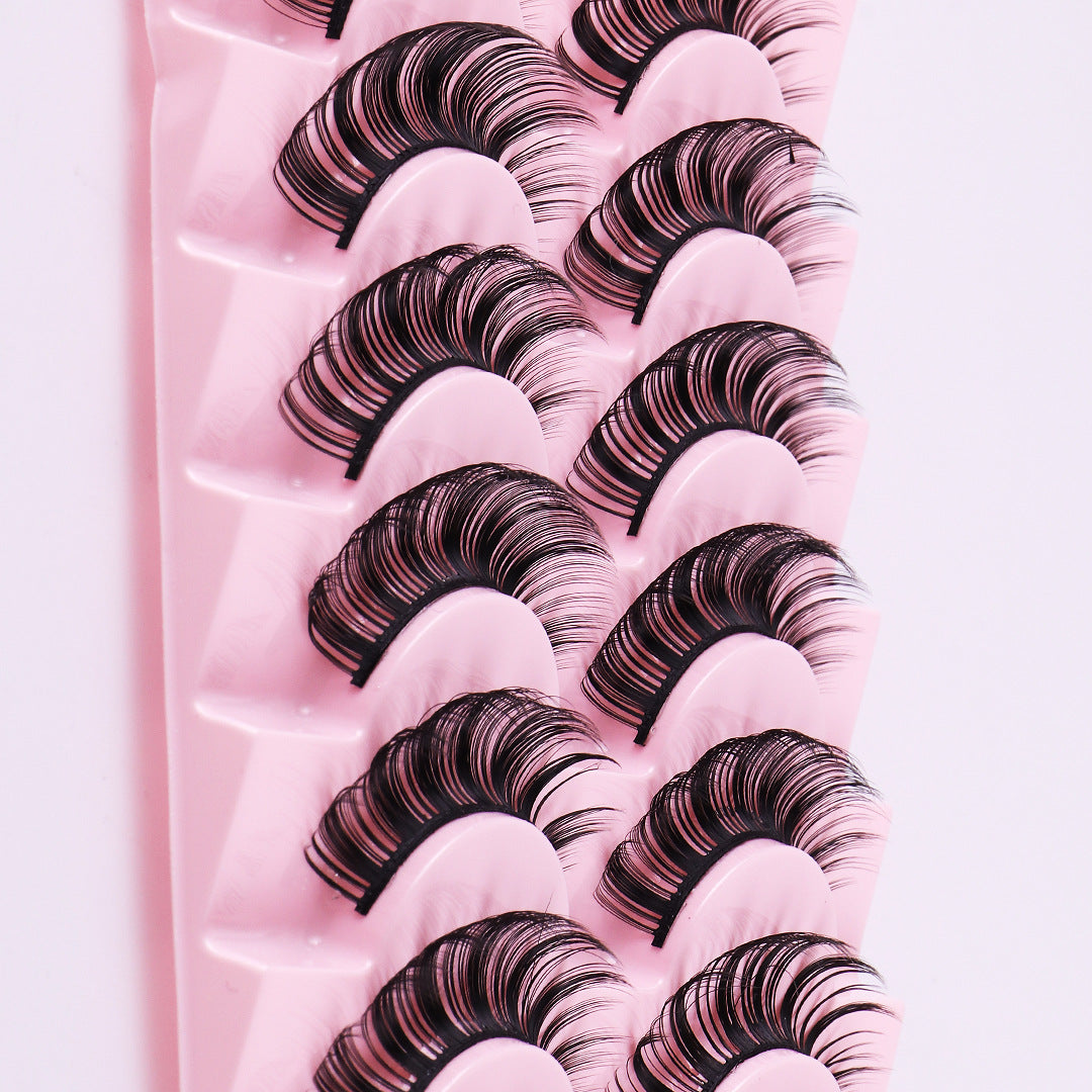 10 Pairs Of Russian Curling False Eyelashes Thick Curling Eyelashes Natural Chemical Fiber Eyelashes