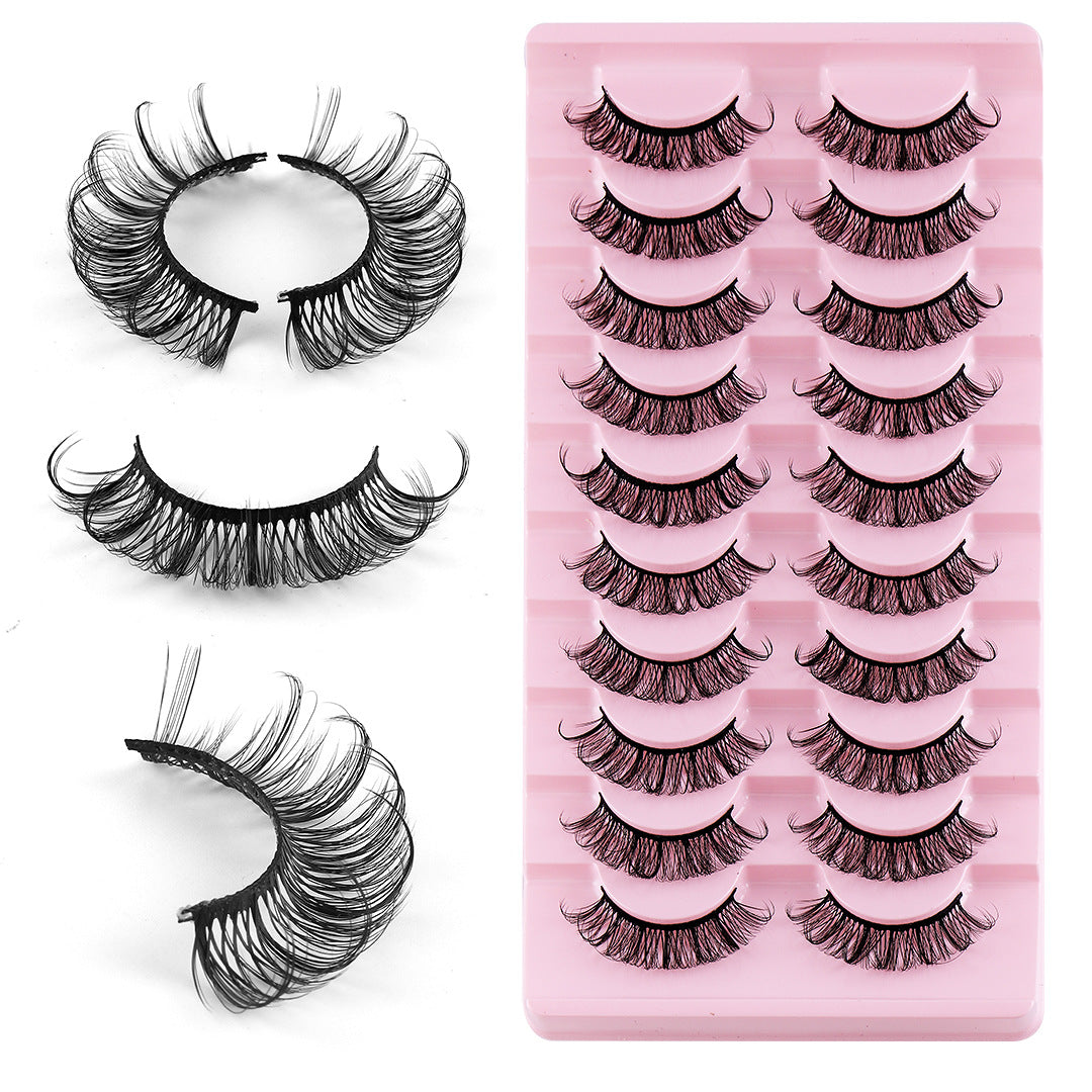 10 Pairs Of Russian Curling False Eyelashes Thick Curling Eyelashes Natural Chemical Fiber Eyelashes
