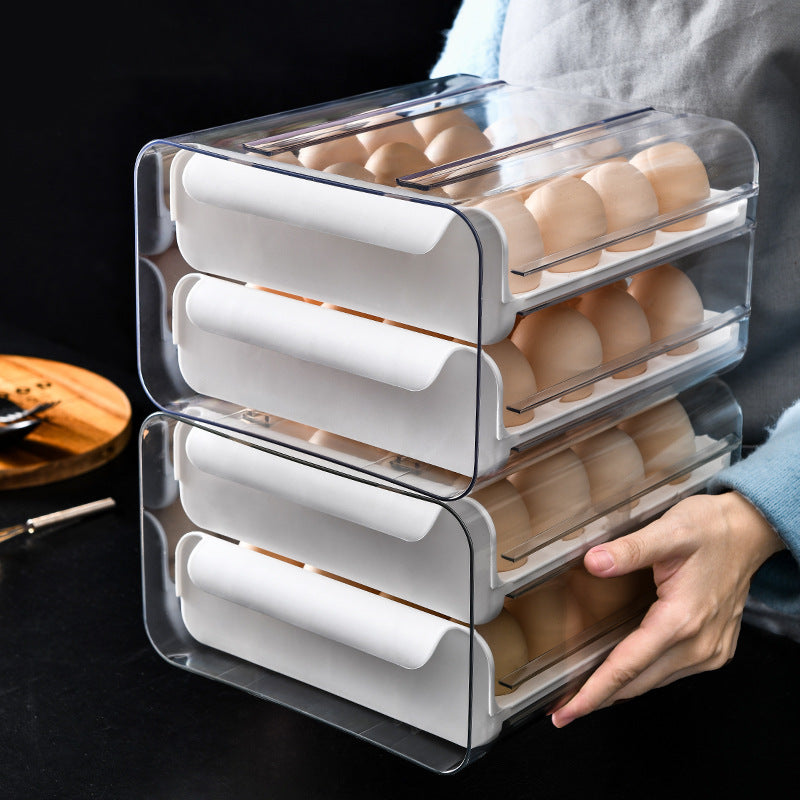 32-grid Egg Storage Box Double-layer Finishing Egg Box Drawer Fresh-keeping Box Kitchen Refrigerator Put Egg Box Egg Tray
