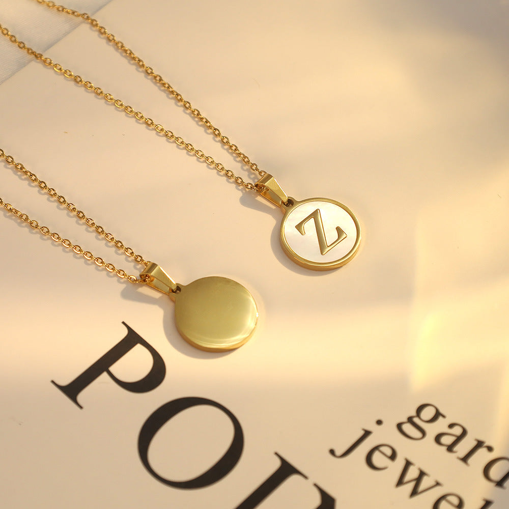 26 English Letter Pendant Jewelry Round Shell Letter Necklace Women&#039;s All-match High-end Color-resistant